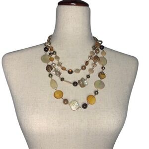 Vintage Triple Strand Honey Amber Bead Necklace Yellow Statement Waterfall